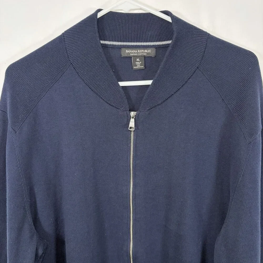 Banana Republic Supima Cotton Full Zip Cardigan Sweater Mens XL Navy Pockets